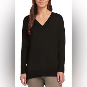 Matty M Women's Lightweight Black V-Neck Sweater with Side Slits